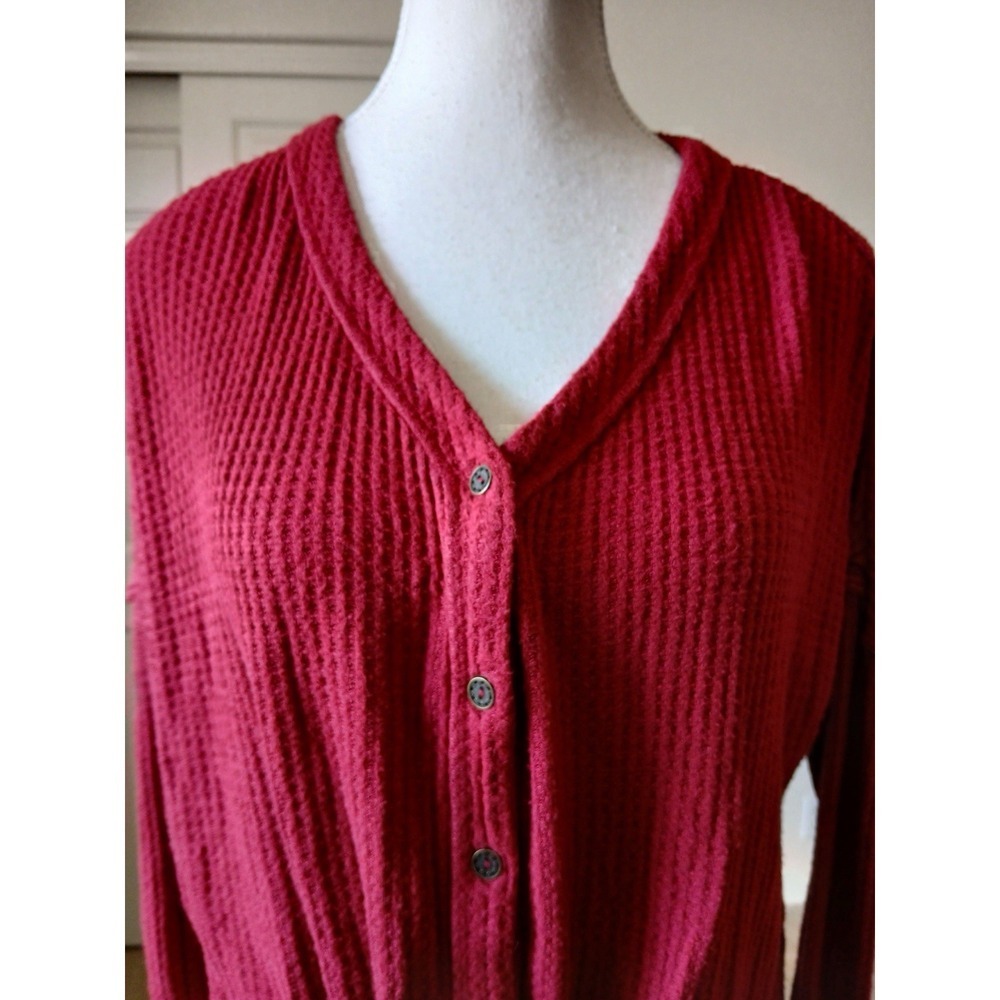 KNOX ROSE Waffle Knit Dropped Shoulder Blouse Topβ Small Front Knot Lace Back - Picture 8 of 16